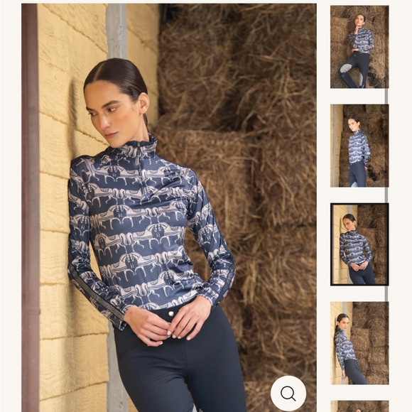 NWOT Rönner Plume Quarter Zip Lightweight in Navy Steed Print Horses - Small - Picture 4 of 13
